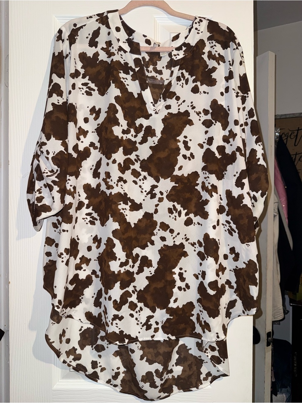 Cato Brown and White Cow-Spot V-Neck Tunic